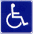 Blue square with a white wheelchair symbol; indicates accessibility.