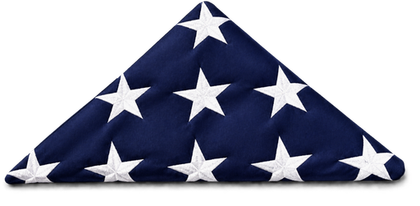Folded American flag with white stars on a dark blue field