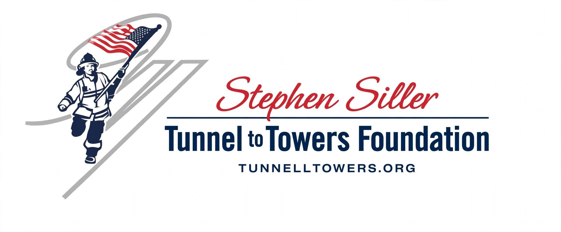 Logo of the Tunnel to Towers Foundation featuring a firefighter running with a flag.