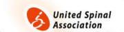 Logo of the United Spinal Association with an orange stylized spinal cord image. Text to the right.