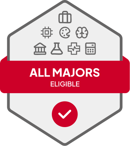 Badge with blue banner: 