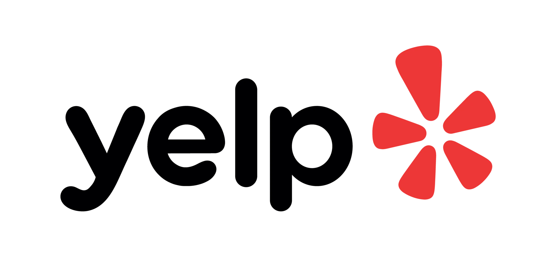 Yelp logo: Black text and a red burst.