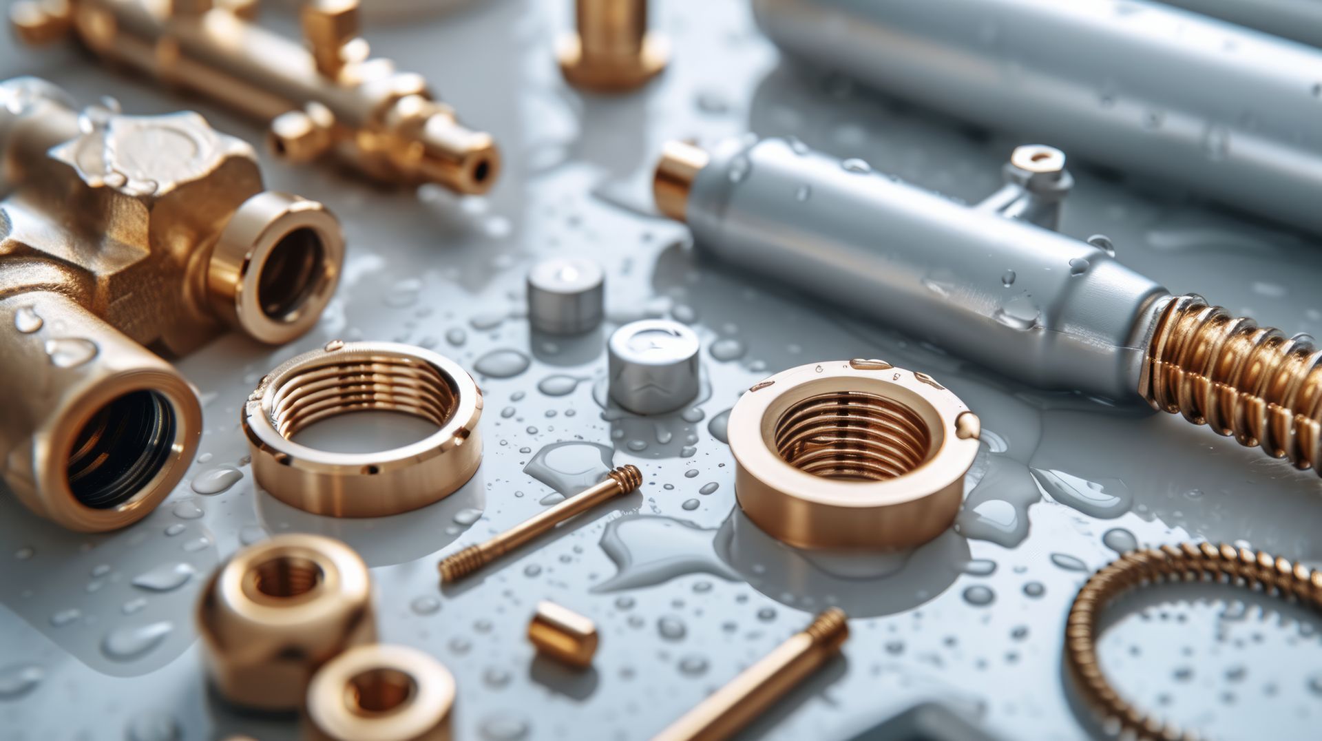 There are many different types of metal parts on the table.