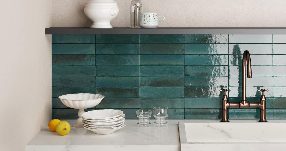 A Kitchen With Green Tiles — Corrimal Ceramic Tiles Pty Ltd in Shellharbour, NSW