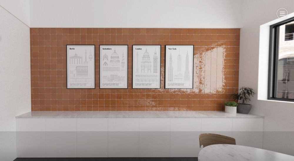 A Room With A Table, Chairs, And A Wall With Four Posters On It — Corrimal Ceramic Tiles Pty Ltd in Corrimal, NSW