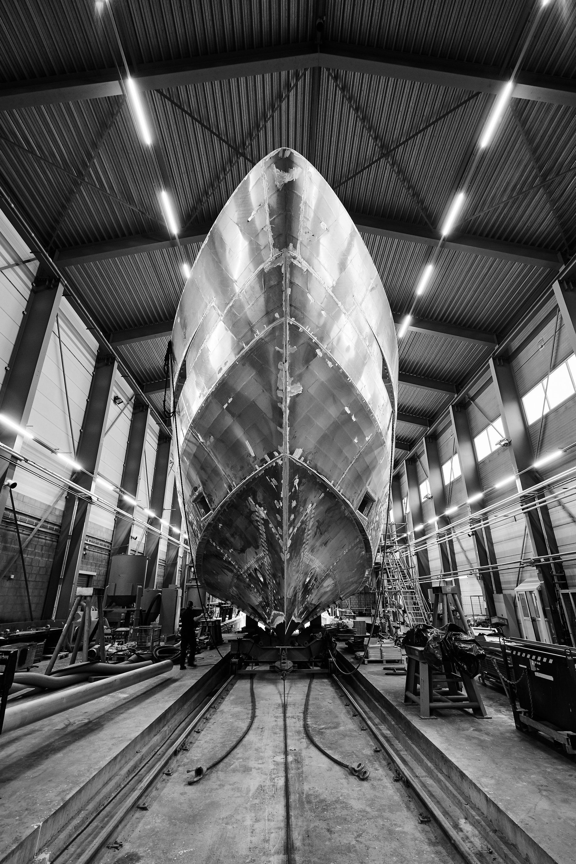 Heesen Yacht 18950 in the shed. ©Dick Holthuis International Yacht photographer.