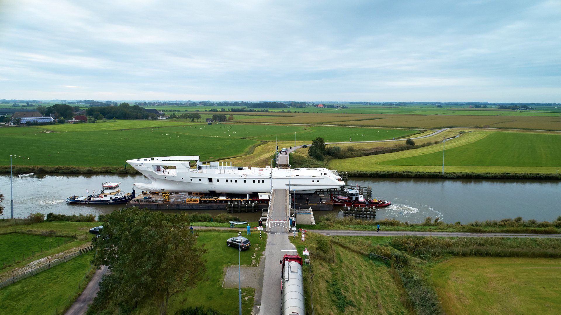 Heesen Yacht 19360 transport of the steel hull in Friesland. ©Dick Holthuis International Yacht Photographer