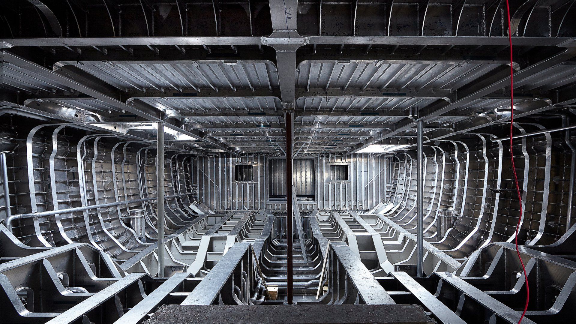 Heesen Yacht 19480 inside the hull and ready for the engines. ©Dick Holthuis International Yacht Photographer