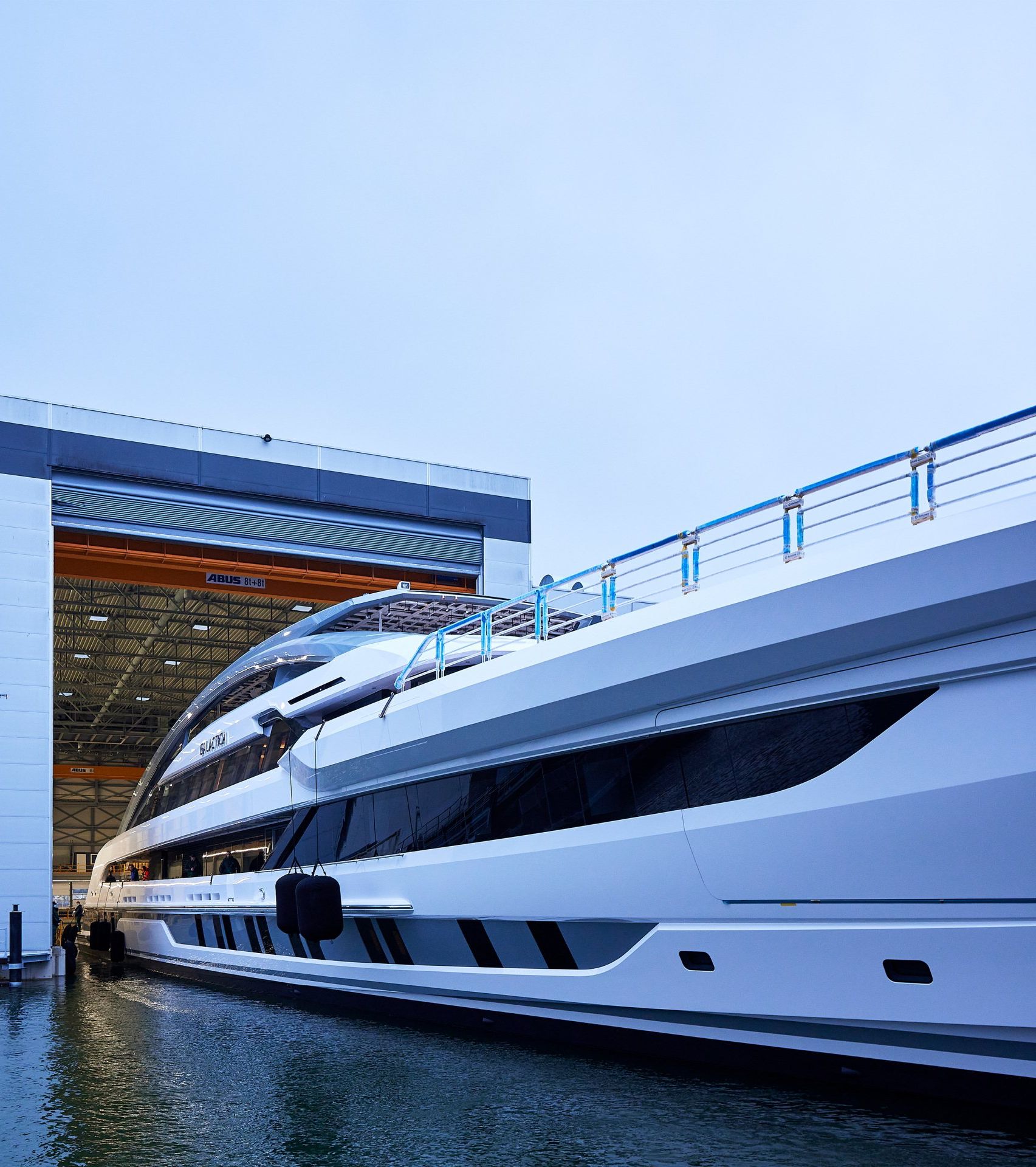 Heesen Yacht 19480 going out of the shed for the first time.  ©Dick Holthuis International Yacht Photographer