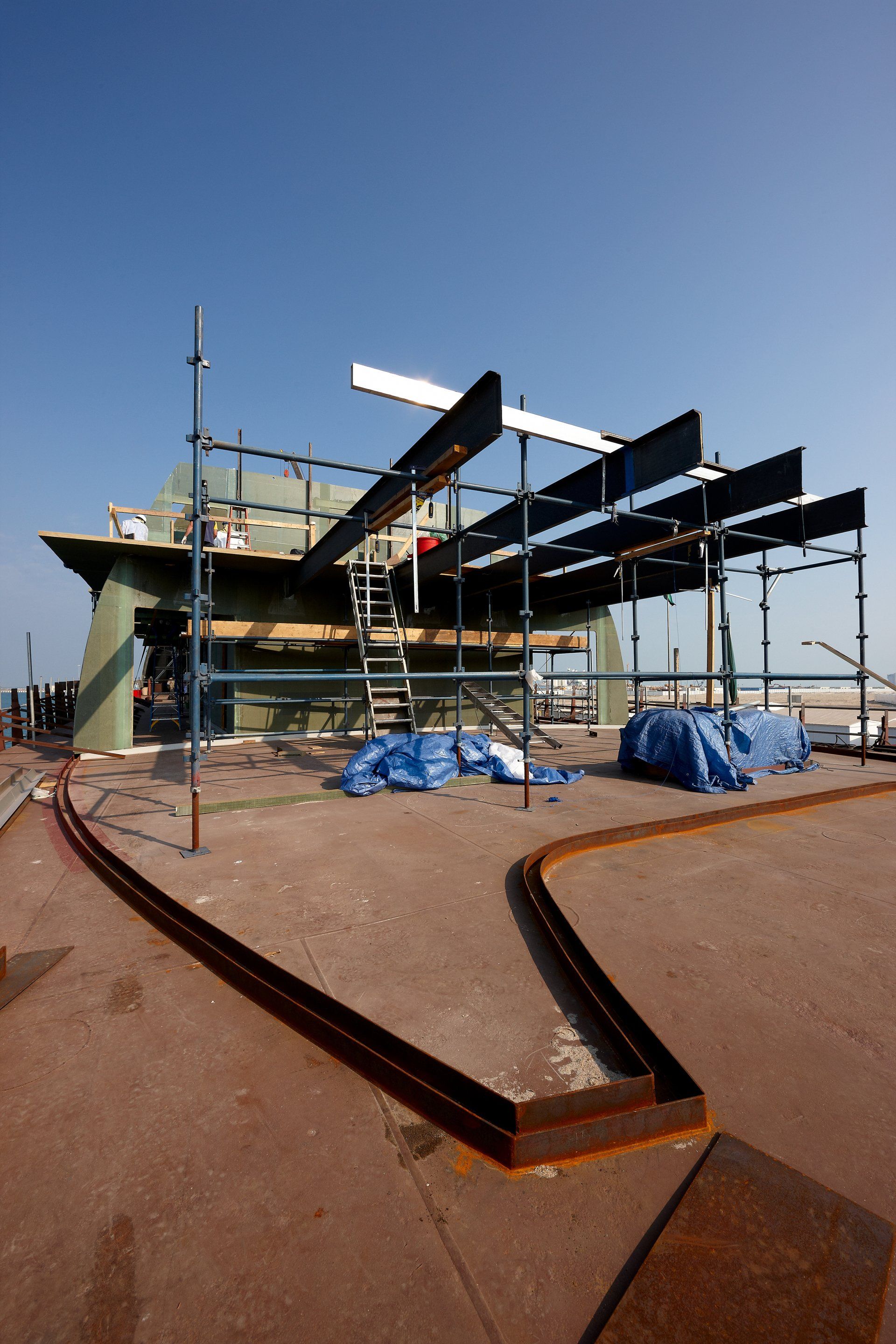 Transformation from a navy frigate to M/Y Yas in Abu Dhabi U.A.E. 2008. ©Dick Holthuis International Yacht Photographer.