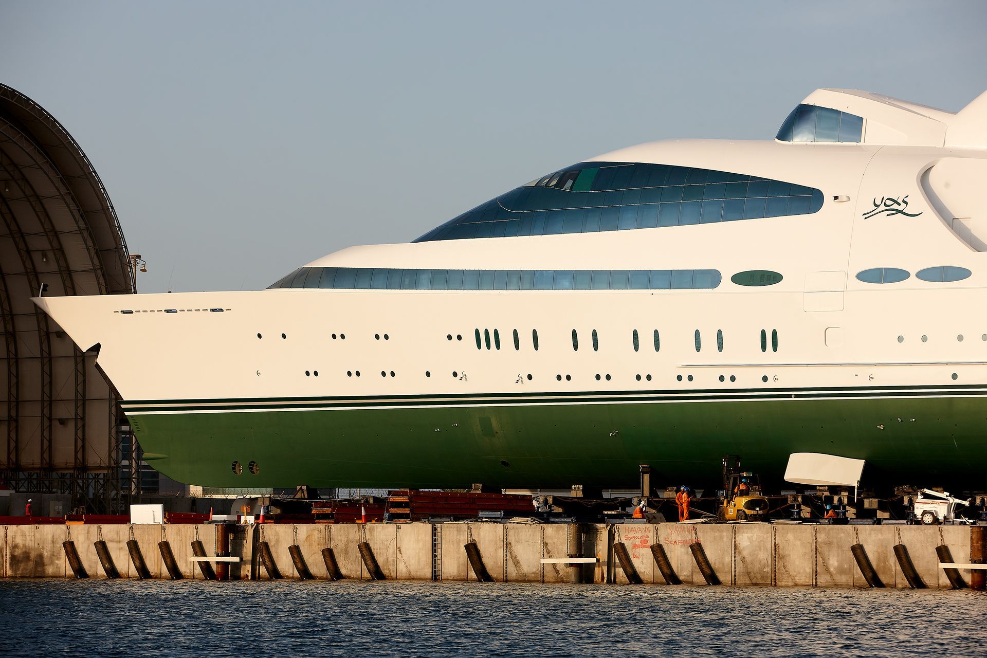 141m M/Y Yas during the launch in Abu Dhabi U.A.E. 2011. ©Dick Holthuis International Yacht Photographer.