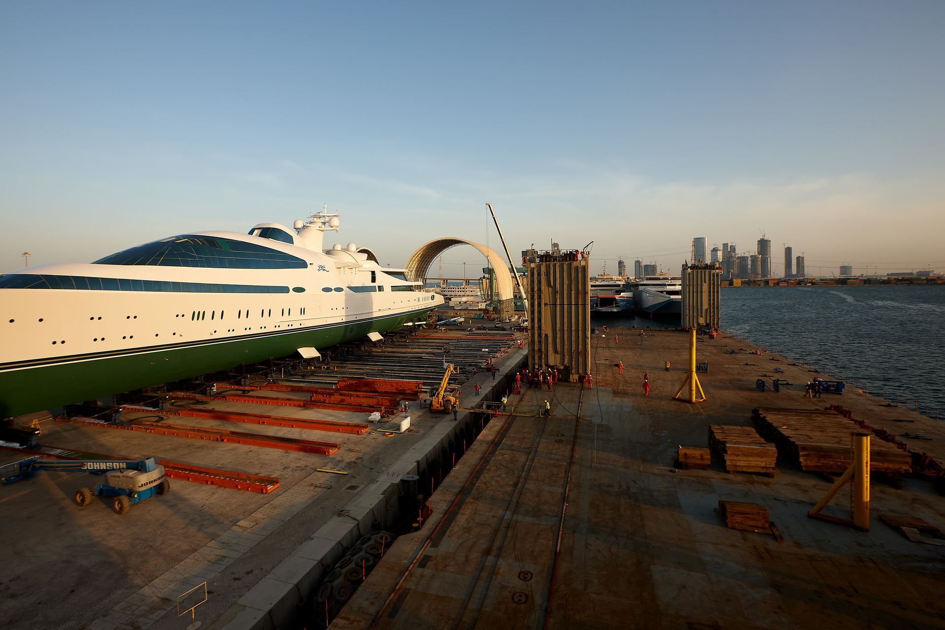 141m M/Y Yas during the launch in Abu Dhabi U.A.E. 2011. ©Dick Holthuis International Yacht Photographer.