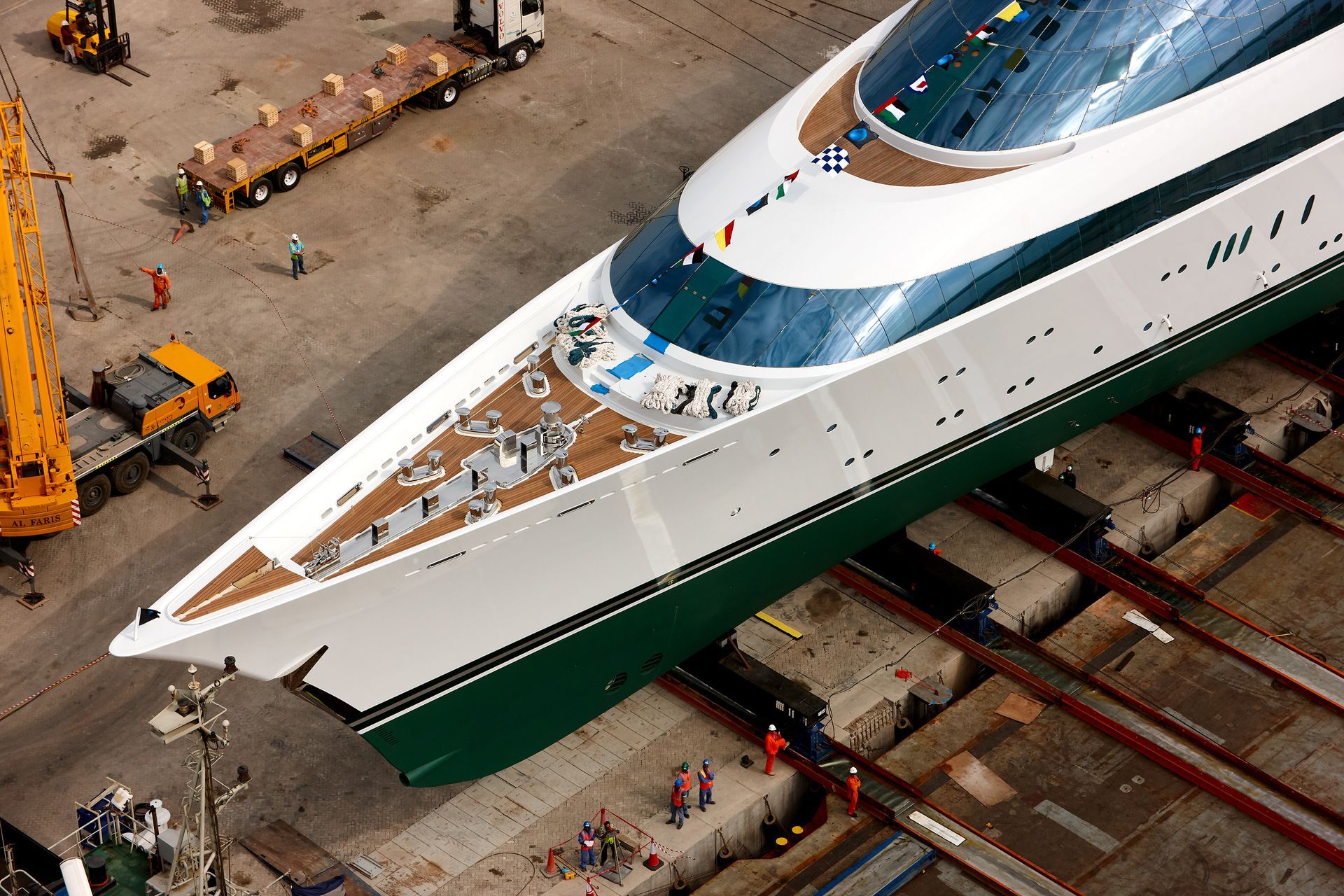 141m M/Y Yas during the launch in Abu Dhabi U.A.E. 2011. ©Dick Holthuis International Yacht Photographer.