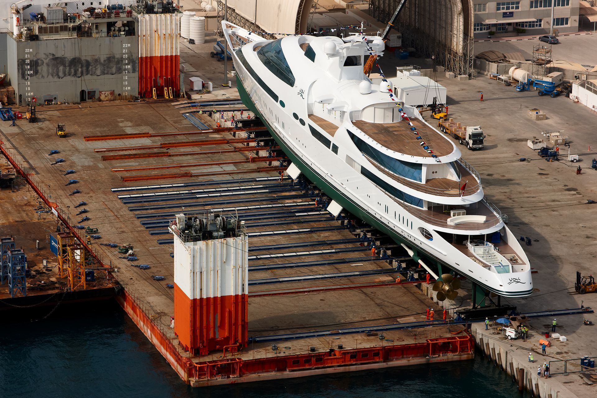 141m M/Y Yas during the launch in Abu Dhabi U.A.E. 2011. ©Dick Holthuis International Yacht Photographer.