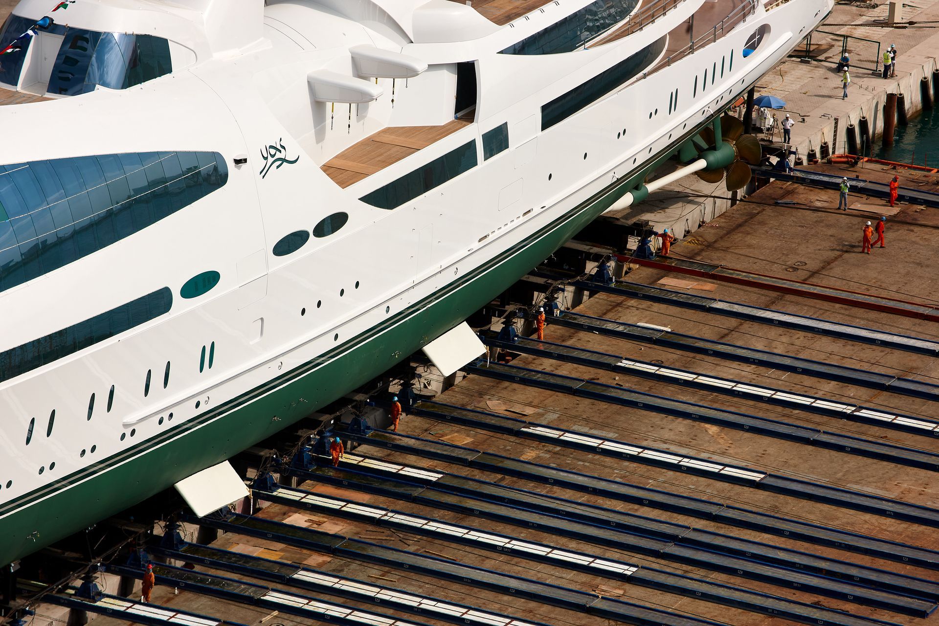 141m M/Y Yas during the launch in Abu Dhabi U.A.E. 2011. ©Dick Holthuis International Yacht Photographer.
