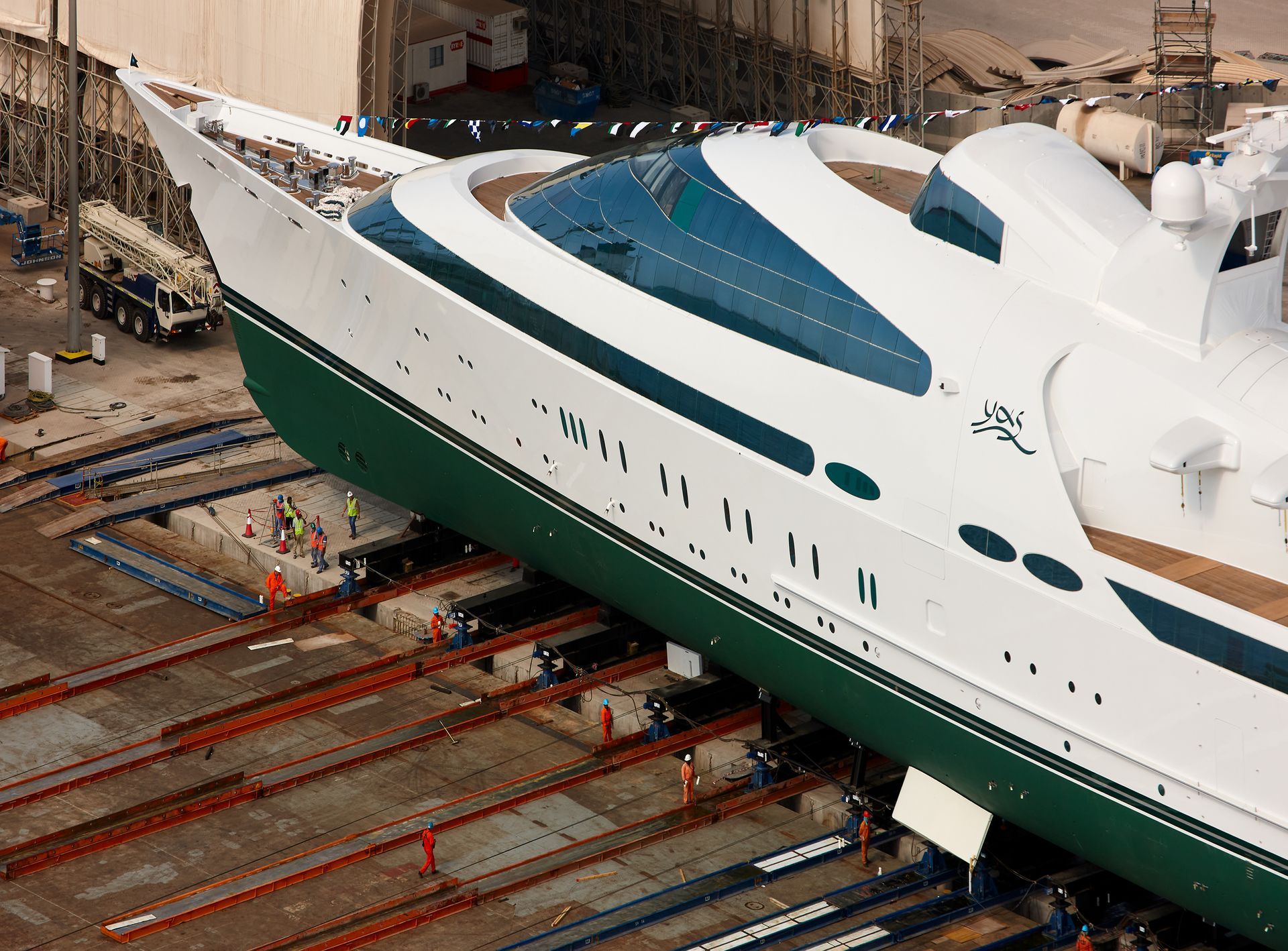 141m M/Y Yas during the launch in Abu Dhabi U.A.E. 2011. ©Dick Holthuis International Yacht Photographer.