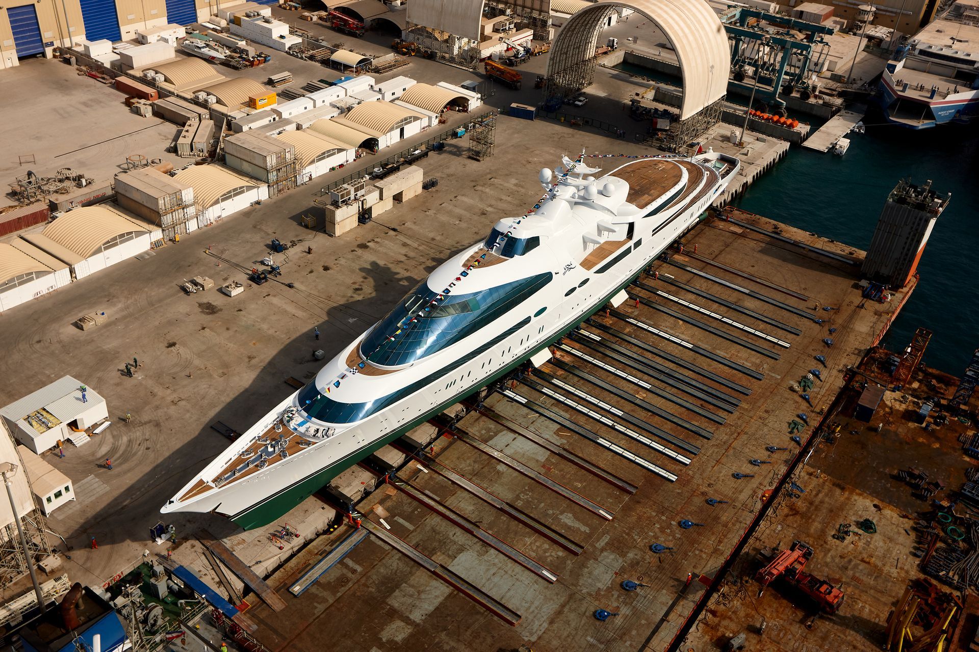 141m M/Y Yas during the launch in Abu Dhabi U.A.E. 2011. ©Dick Holthuis International Yacht Photographer.