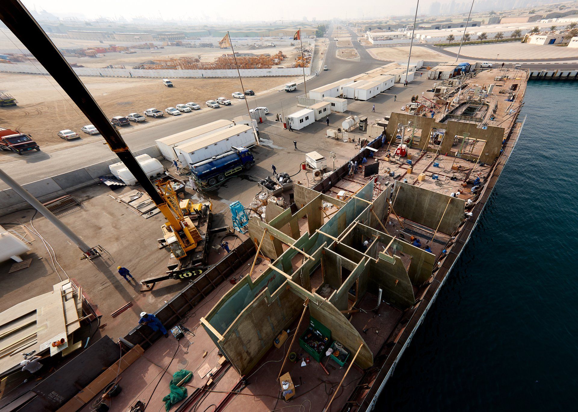 Transformation from a navy frigate to M/Y Yas in Abu Dhabi U.A.E. 2008. ©Dick Holthuis International Yacht Photographer.
