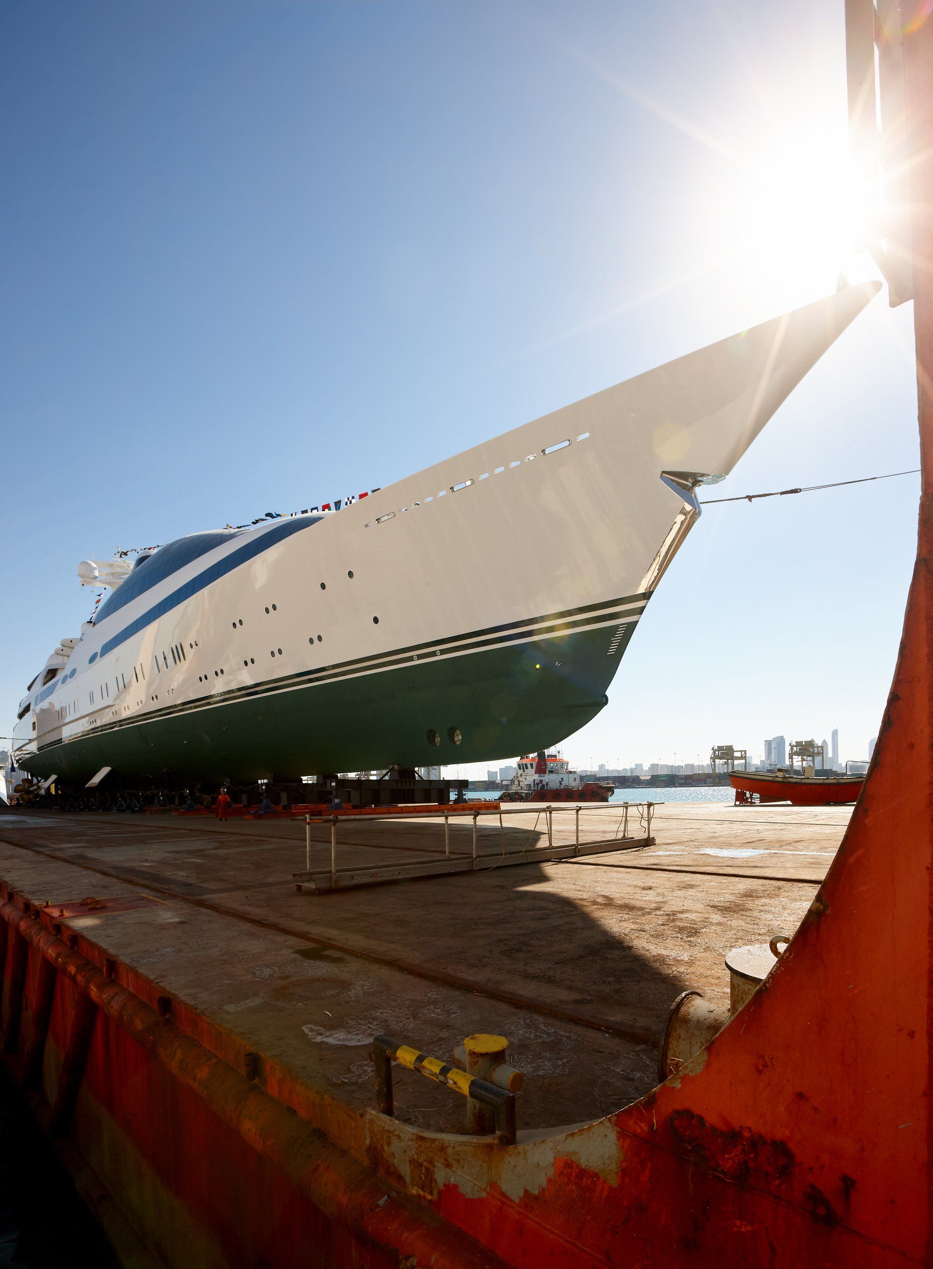 141m M/Y Yas during the launch in Abu Dhabi U.A.E. 2011. ©Dick Holthuis International Yacht Photographer.
