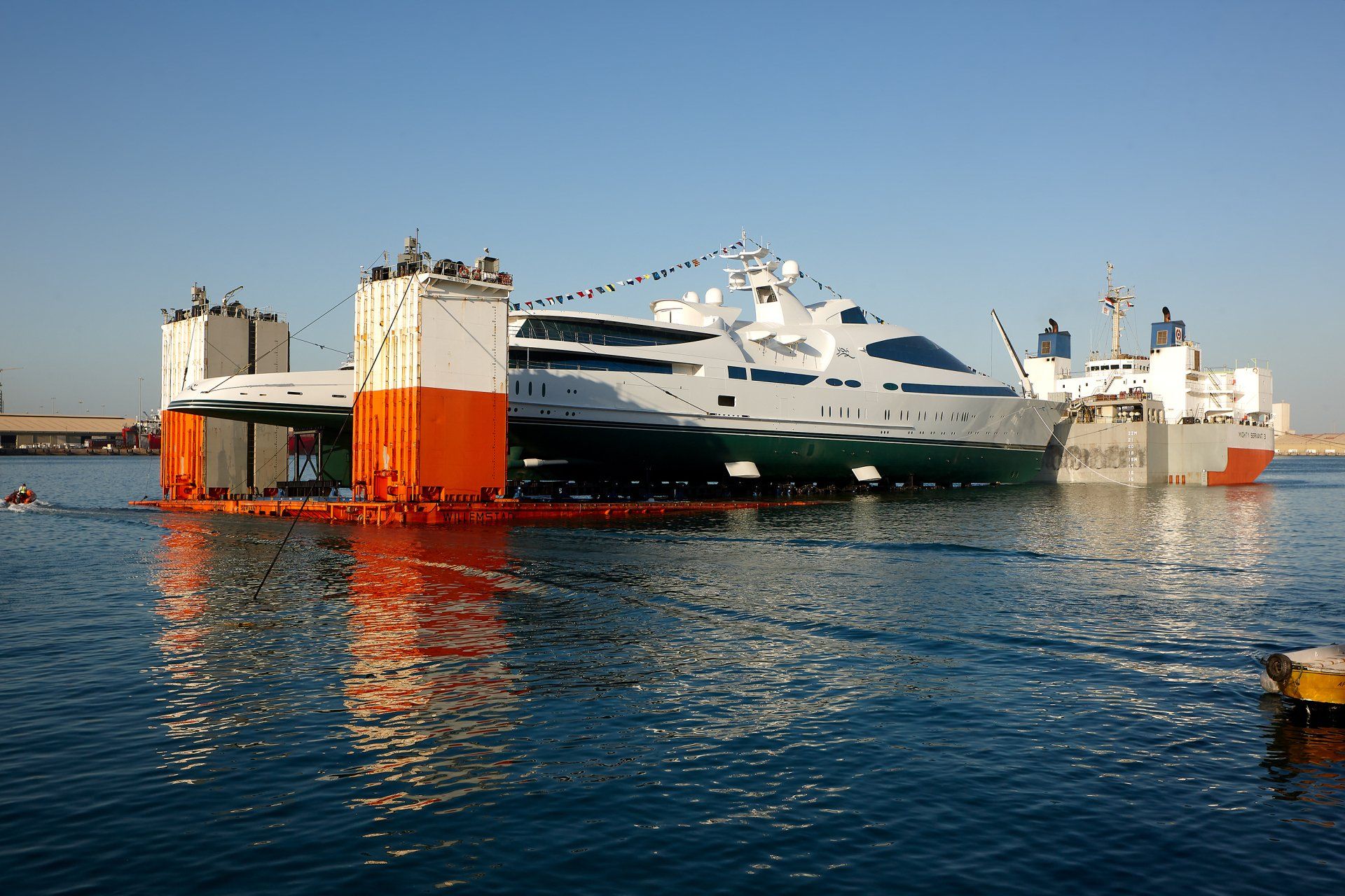 141m M/Y Yas during the launch in Abu Dhabi U.A.E. 2011. ©Dick Holthuis International Yacht Photographer.