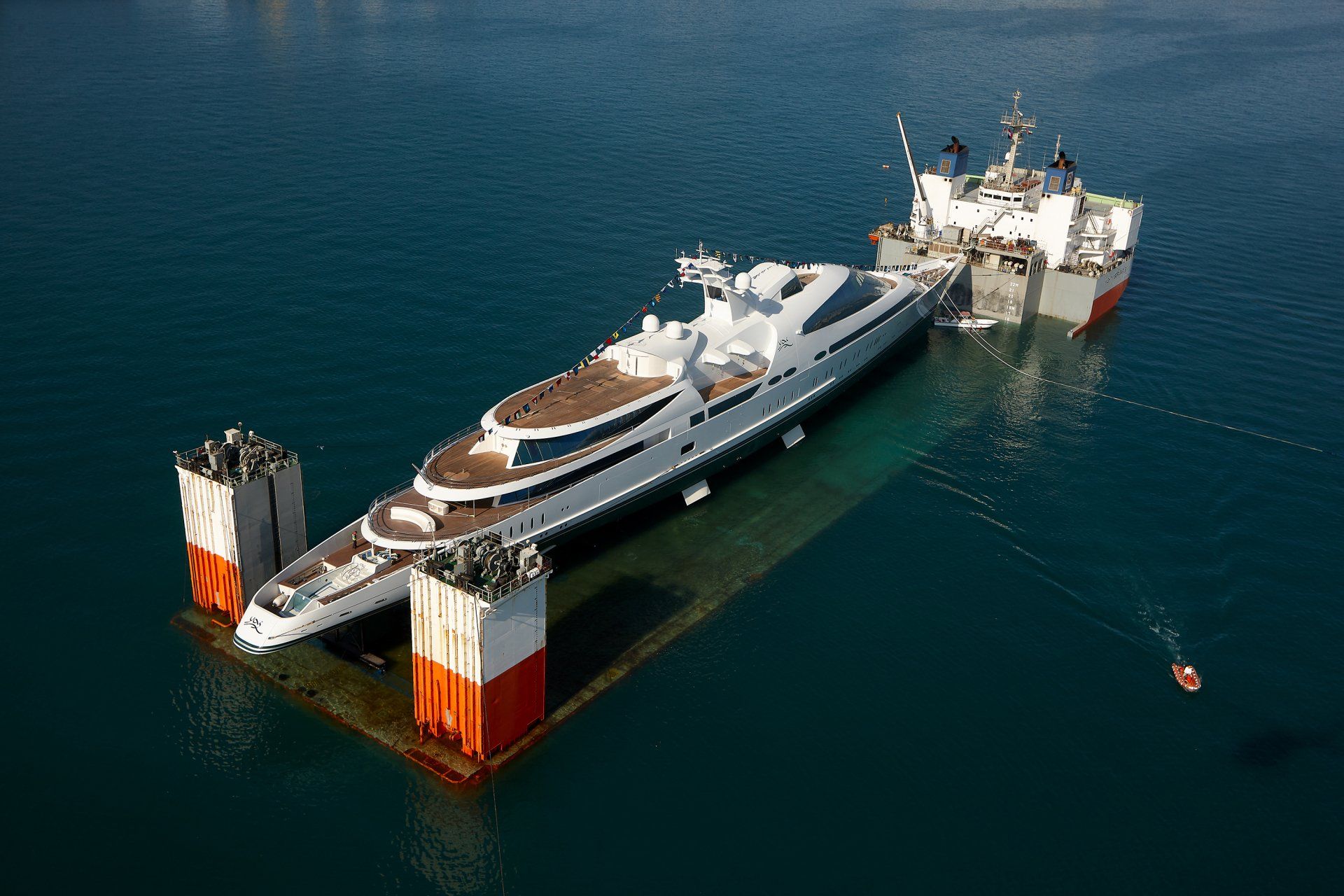 141m M/Y Yas during the launch in Abu Dhabi U.A.E. 2011. ©Dick Holthuis International Yacht Photographer.