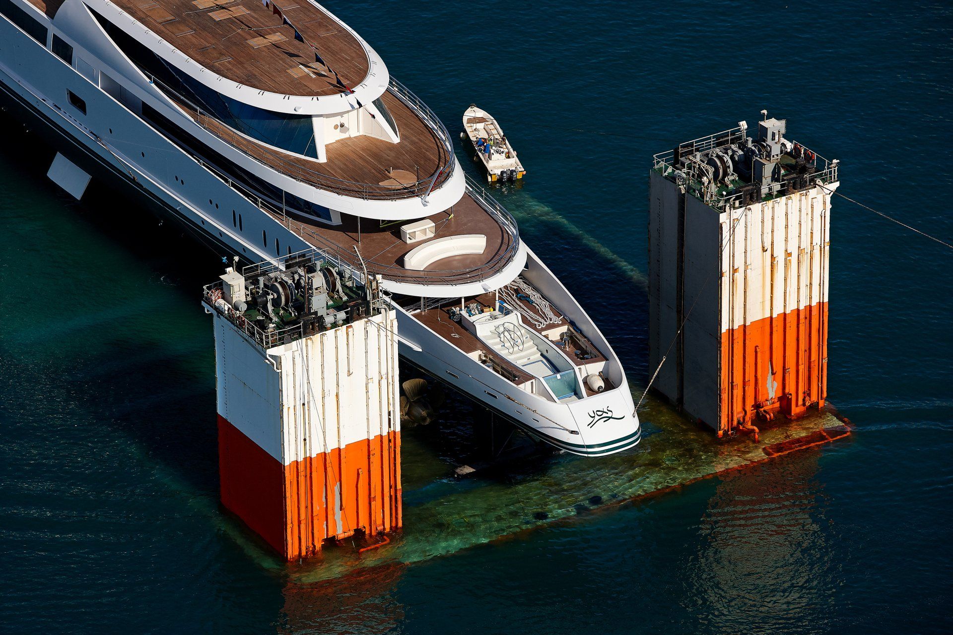 141m M/Y Yas during the launch in Abu Dhabi U.A.E. 2011. ©Dick Holthuis International Yacht Photographer.