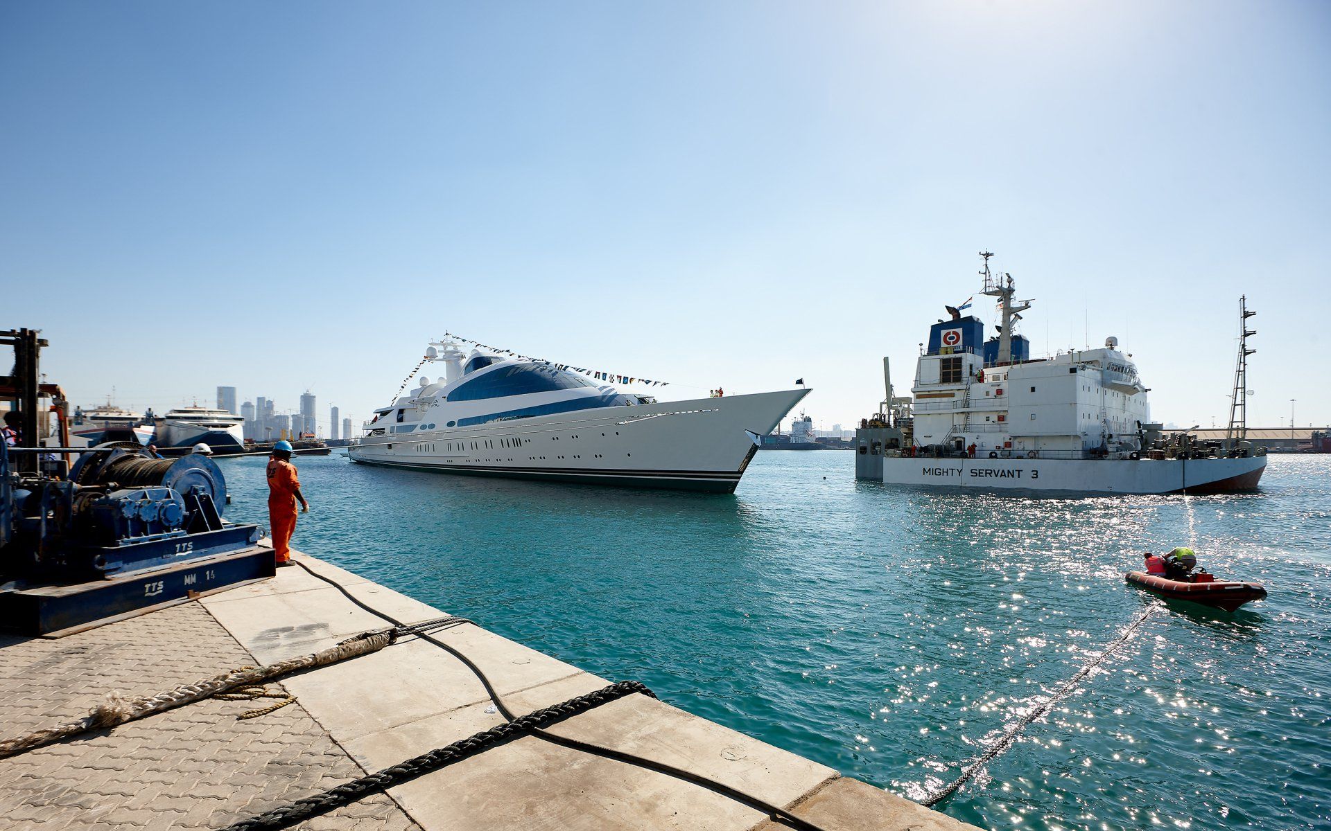 141m M/Y Yas during the launch in Abu Dhabi U.A.E. 2011. ©Dick Holthuis International Yacht Photographer.