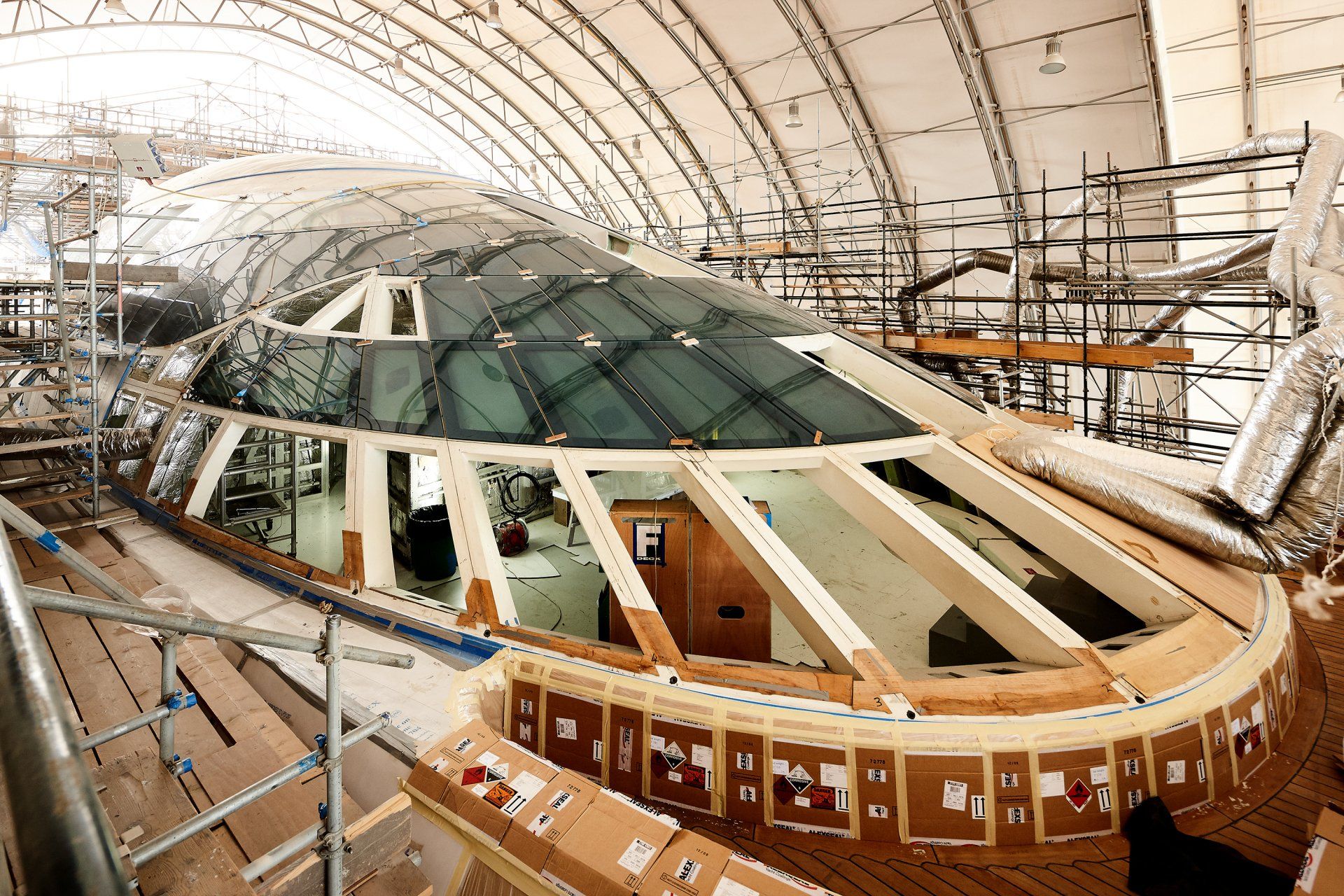Transformation from a navy frigate to M/Y Yas in Abu Dhabi U.A.E. 2010. ©Dick Holthuis International Yacht Photographer.
