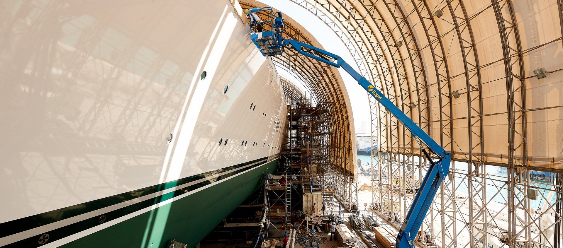 Transformation from a navy frigate to M/Y Yas in Abu Dhabi U.A.E. 2011. ©Dick Holthuis International Yacht Photographer.