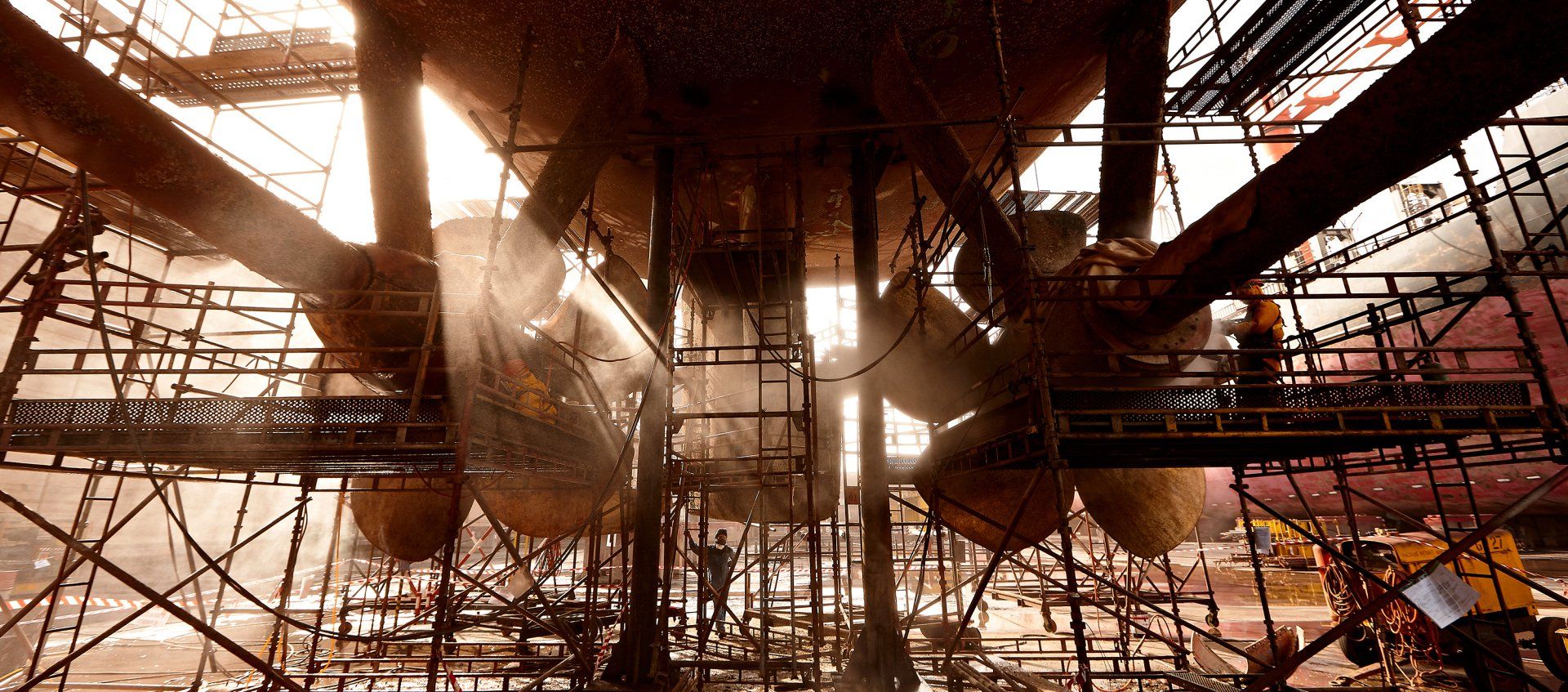 Transformation from a navy frigate to M/Y Yas in Abu Dhabi U.A.E. 2008. ©Dick Holthuis International Yacht Photographer.