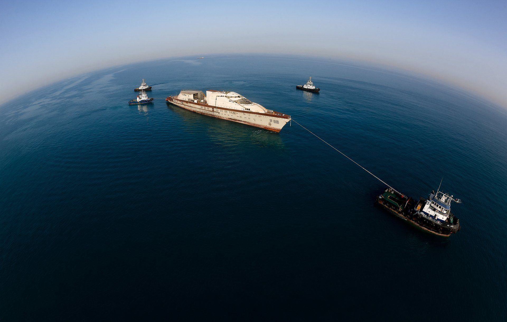 Transformation from a navy frigate to M/Y Yas in Abu Dhabi U.A.E. 2009. ©Dick Holthuis International Yacht Photographer.