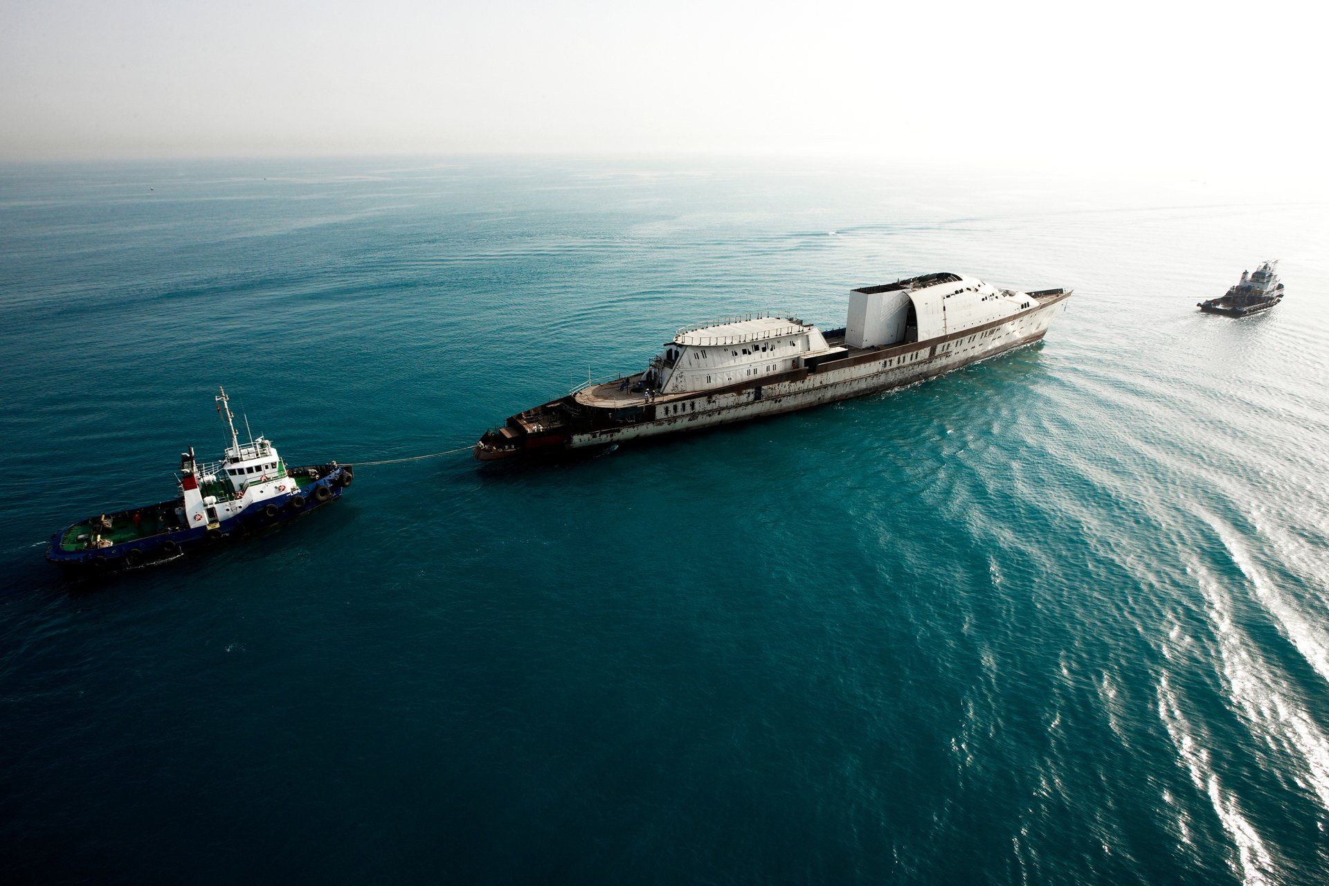 Transformation from a navy frigate to M/Y Yas in Abu Dhabi U.A.E. 2009. ©Dick Holthuis International Yacht Photographer.