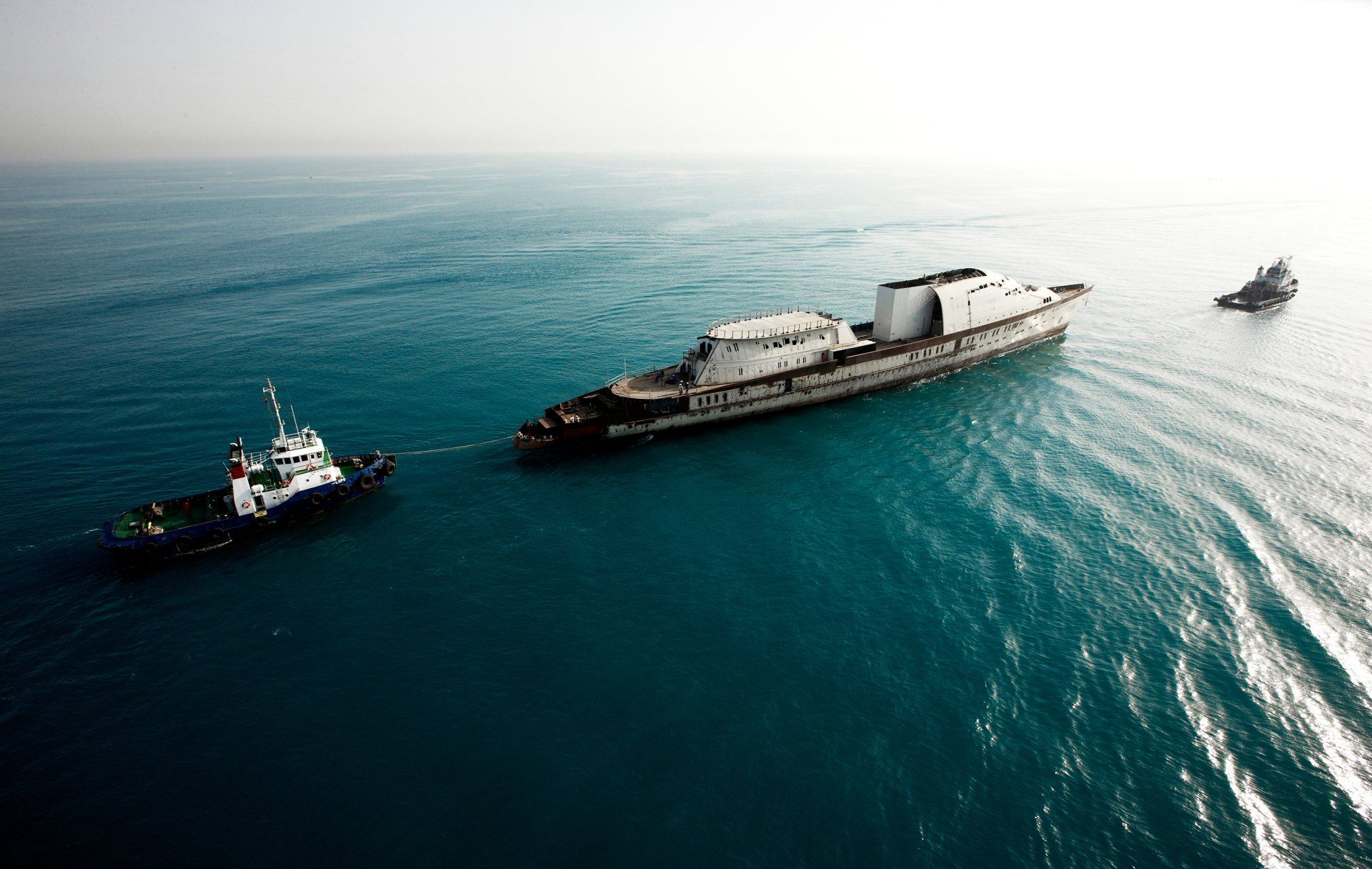 Transformation from a navy frigate to M/Y Yas in Abu Dhabi U.A.E. 2009. ©Dick Holthuis International Yacht Photographer.