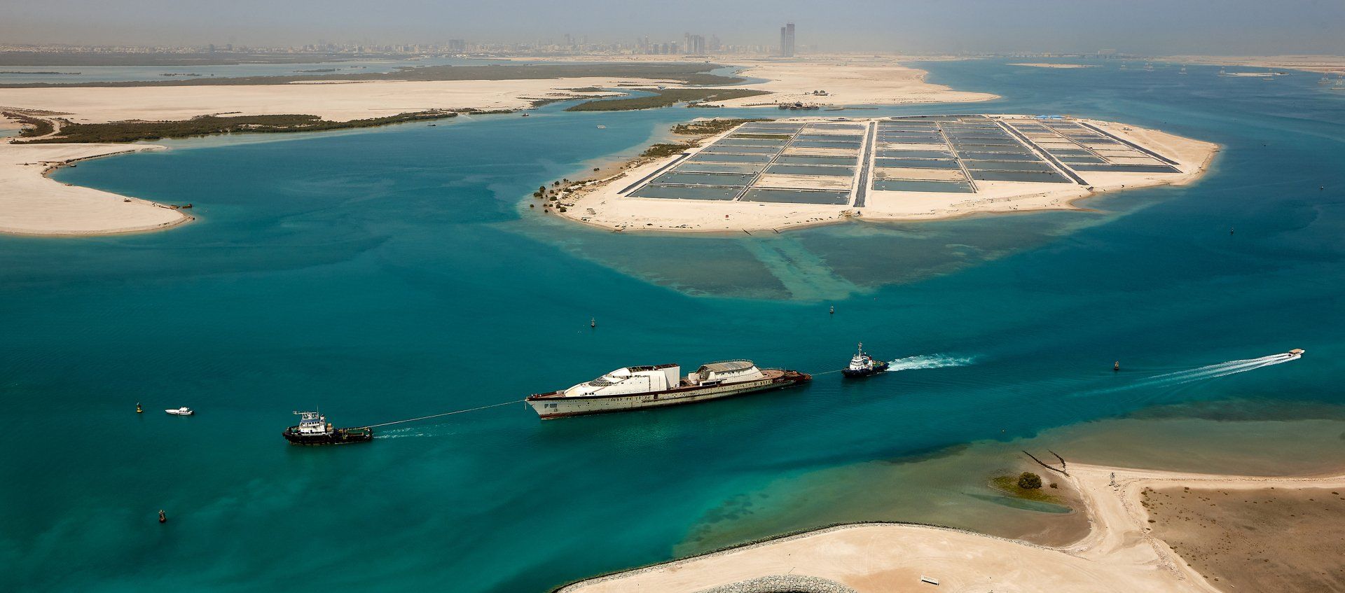 Transformation from a navy frigate to M/Y Yas in Abu Dhabi U.A.E. 2009. ©Dick Holthuis International Yacht Photographer.