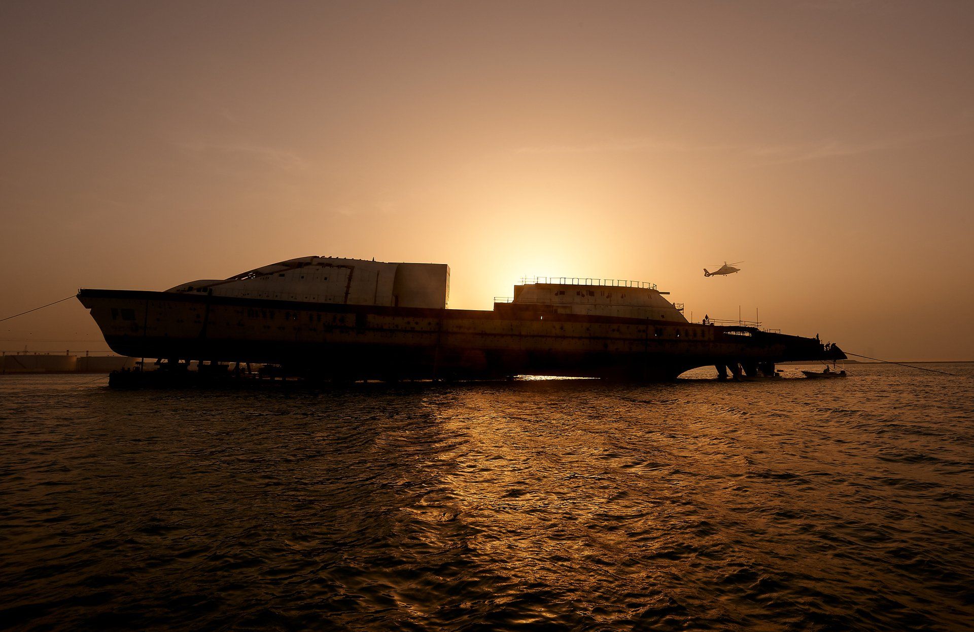 Transformation from a navy frigate to M/Y Yas in Abu Dhabi U.A.E. 2009. ©Dick Holthuis International Yacht Photographer.