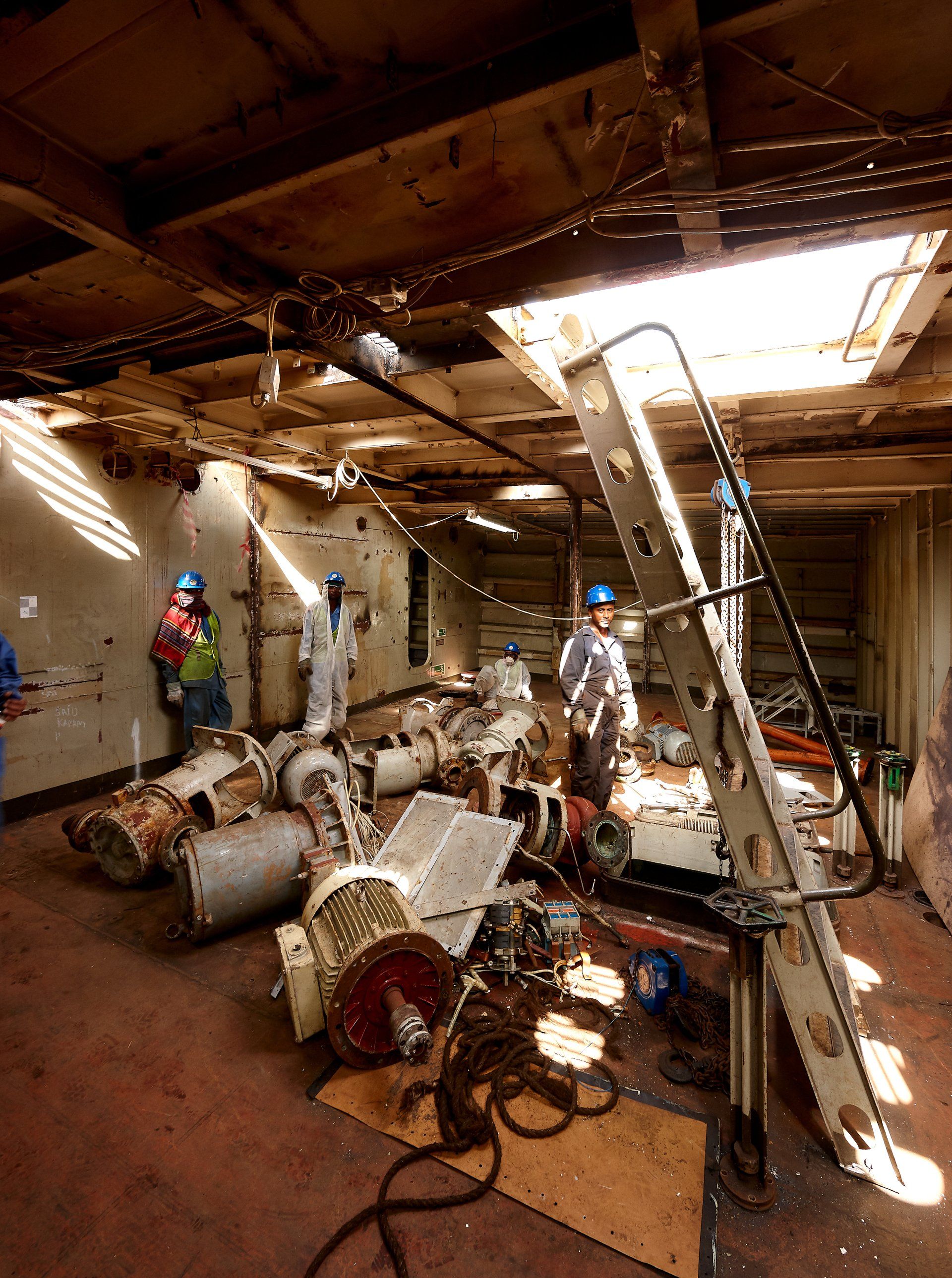 Transformation from a navy frigate to M/Y Yas in Abu Dhabi U.A.E. 2008. ©Dick Holthuis International Yacht Photographer.