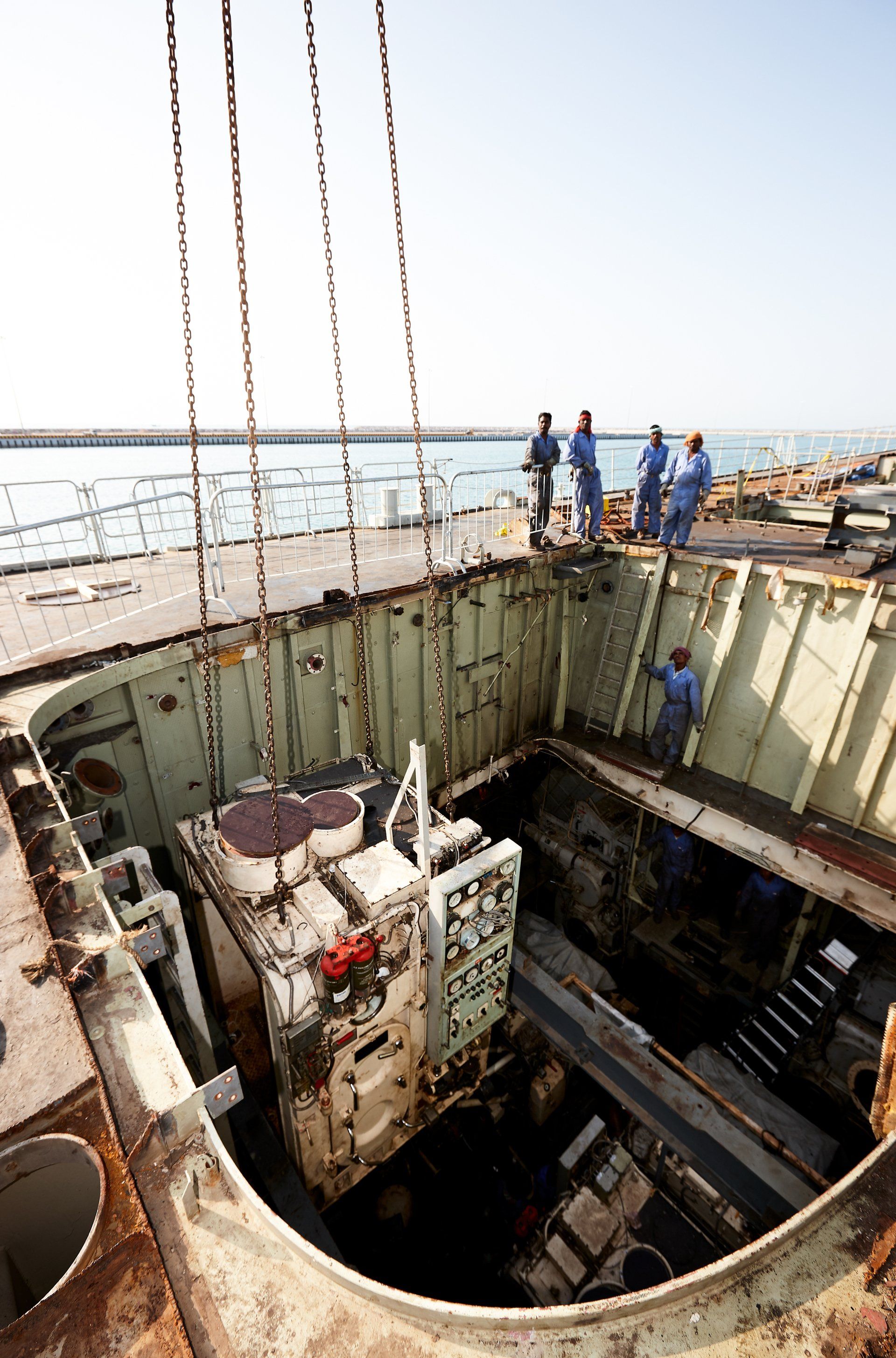 Transformation from a navy frigate to M/Y Yas in Abu Dhabi U.A.E. 2008. ©Dick Holthuis International Yacht Photographer.