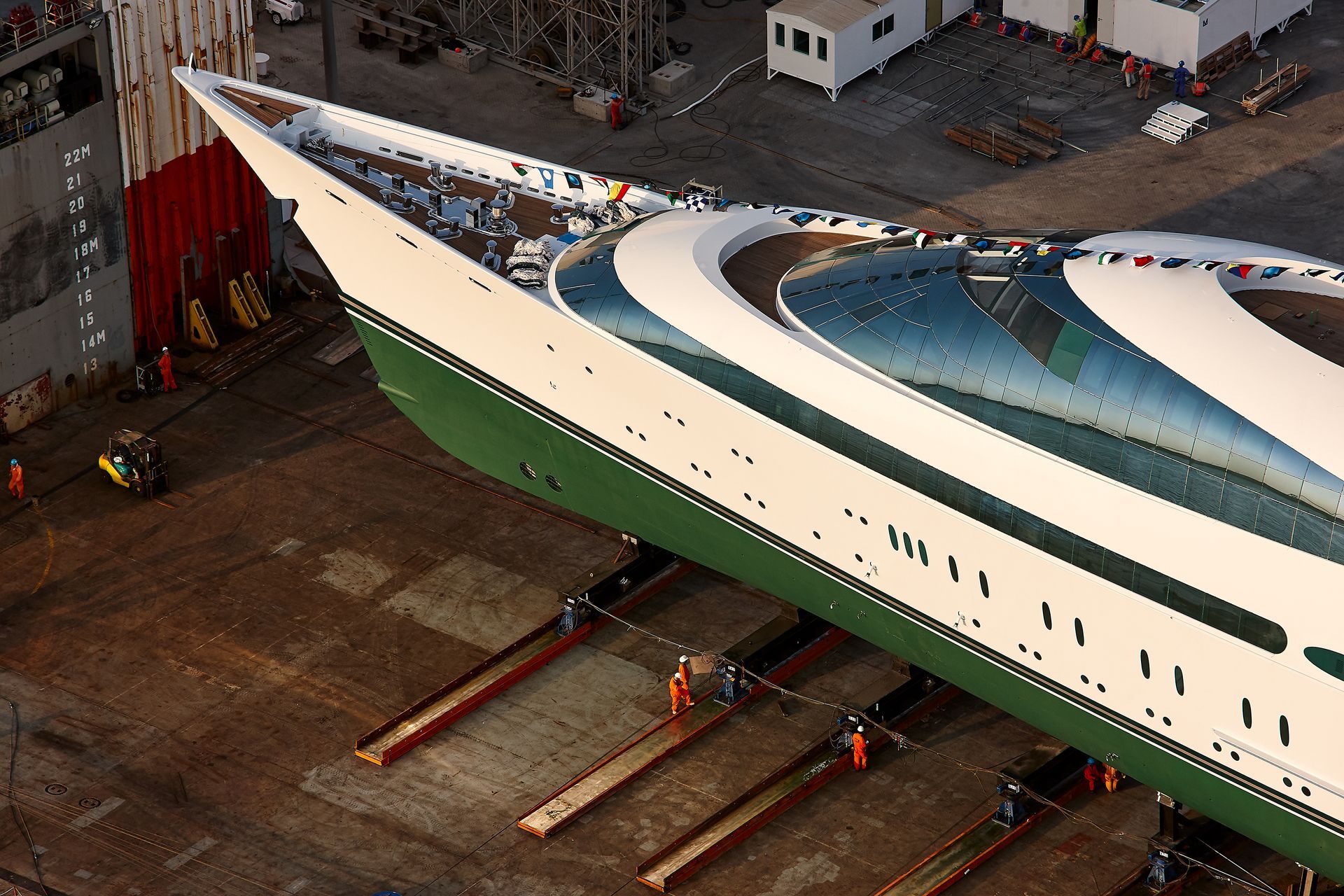 141m M/Y Yas during the launch in Abu Dhabi U.A.E. 2011. ©Dick Holthuis International Yacht Photographer.