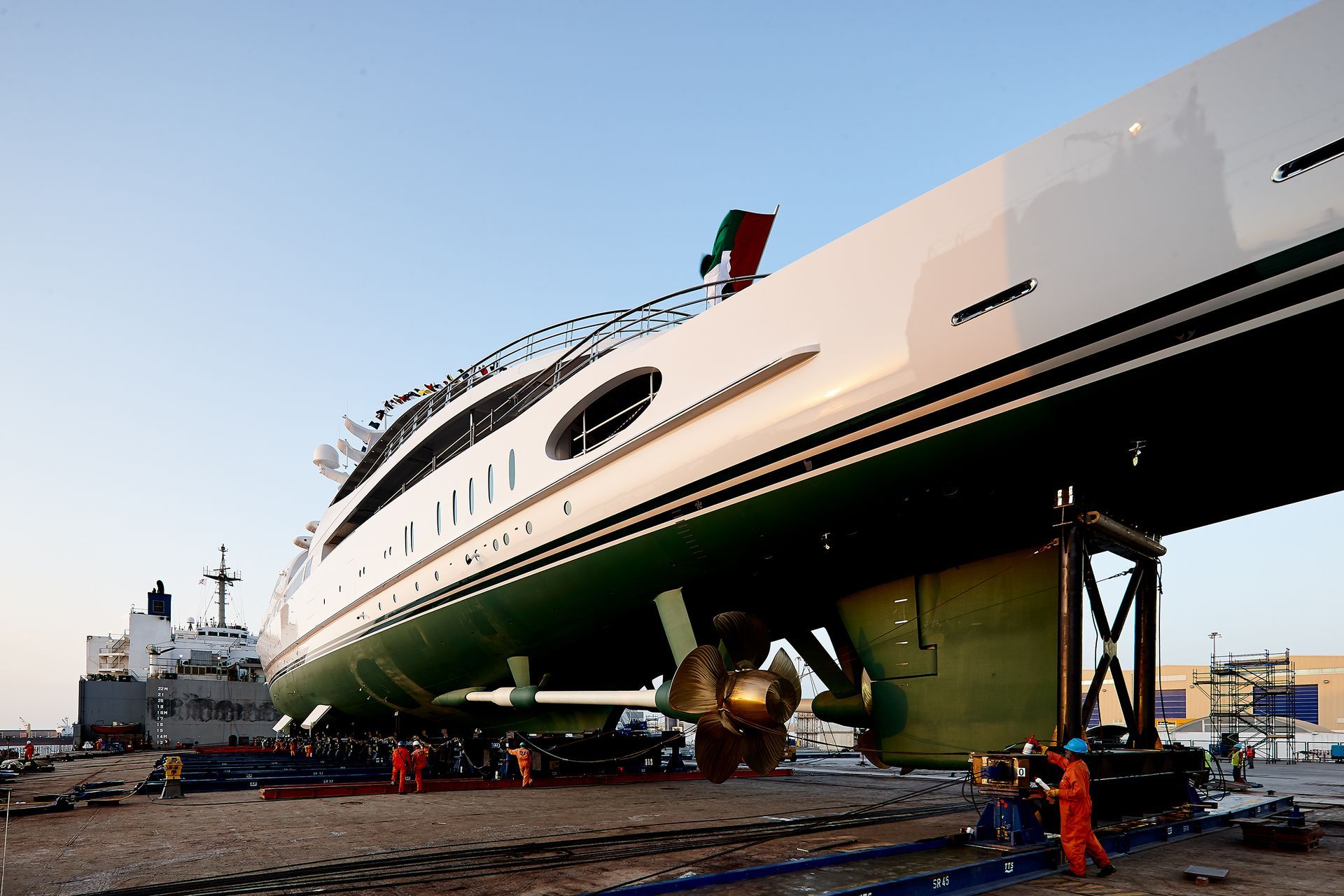 141m M/Y Yas during the launch in Abu Dhabi U.A.E. 2011. ©Dick Holthuis International Yacht Photographer.