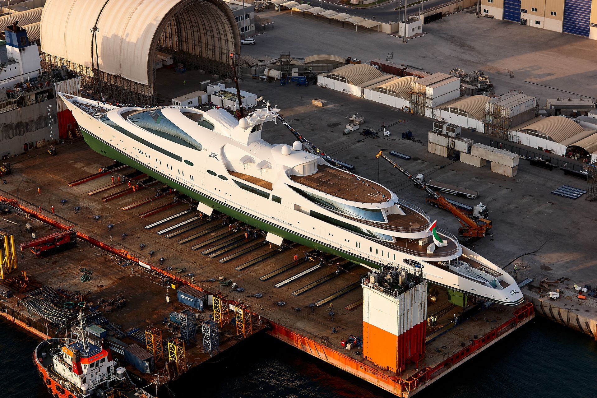 141m M/Y Yas during the launch in Abu Dhabi U.A.E. 2011. ©Dick Holthuis International Yacht Photographer.
