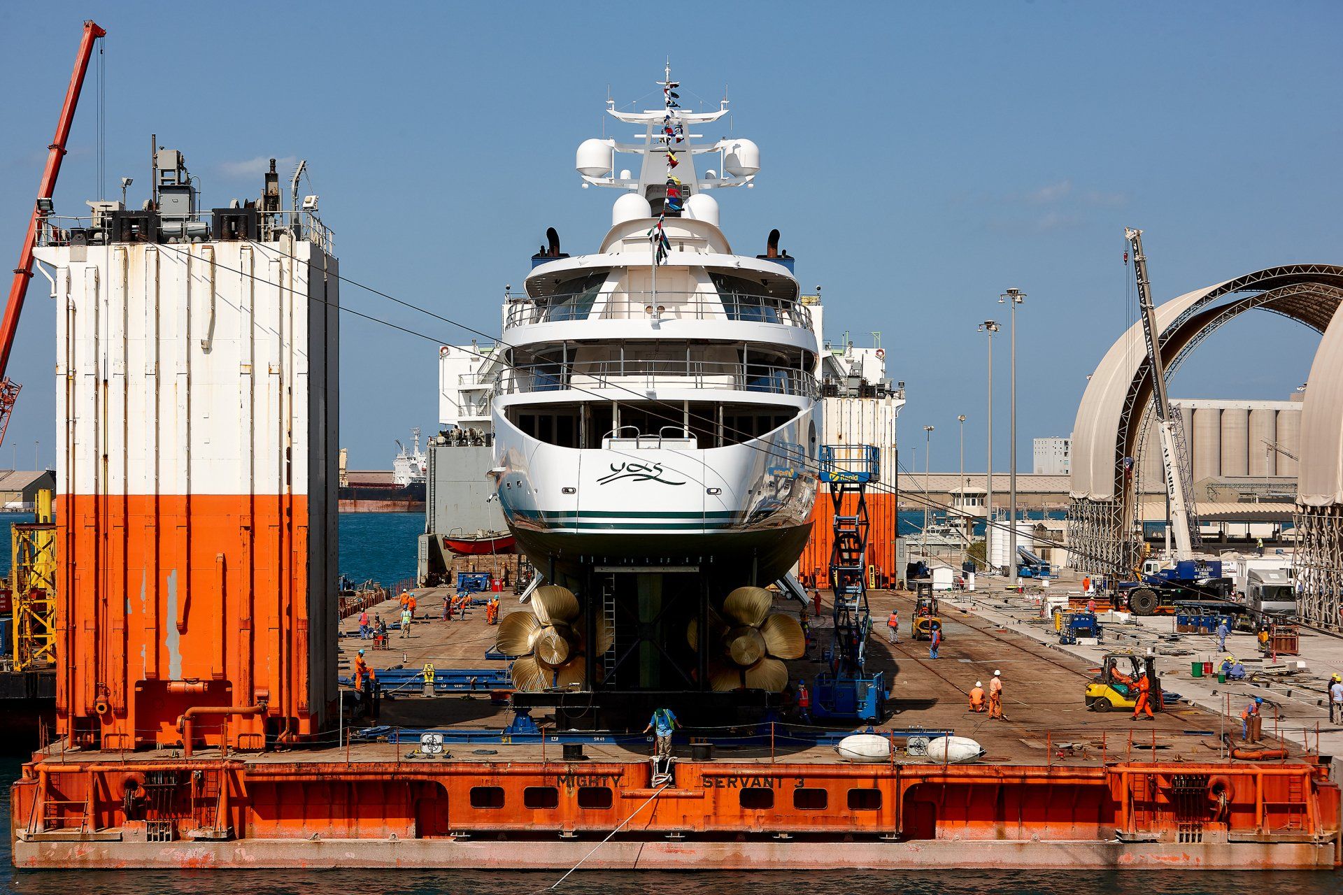 141m M/Y Yas during the launch in Abu Dhabi U.A.E. 2011. ©Dick Holthuis International Yacht Photographer.
