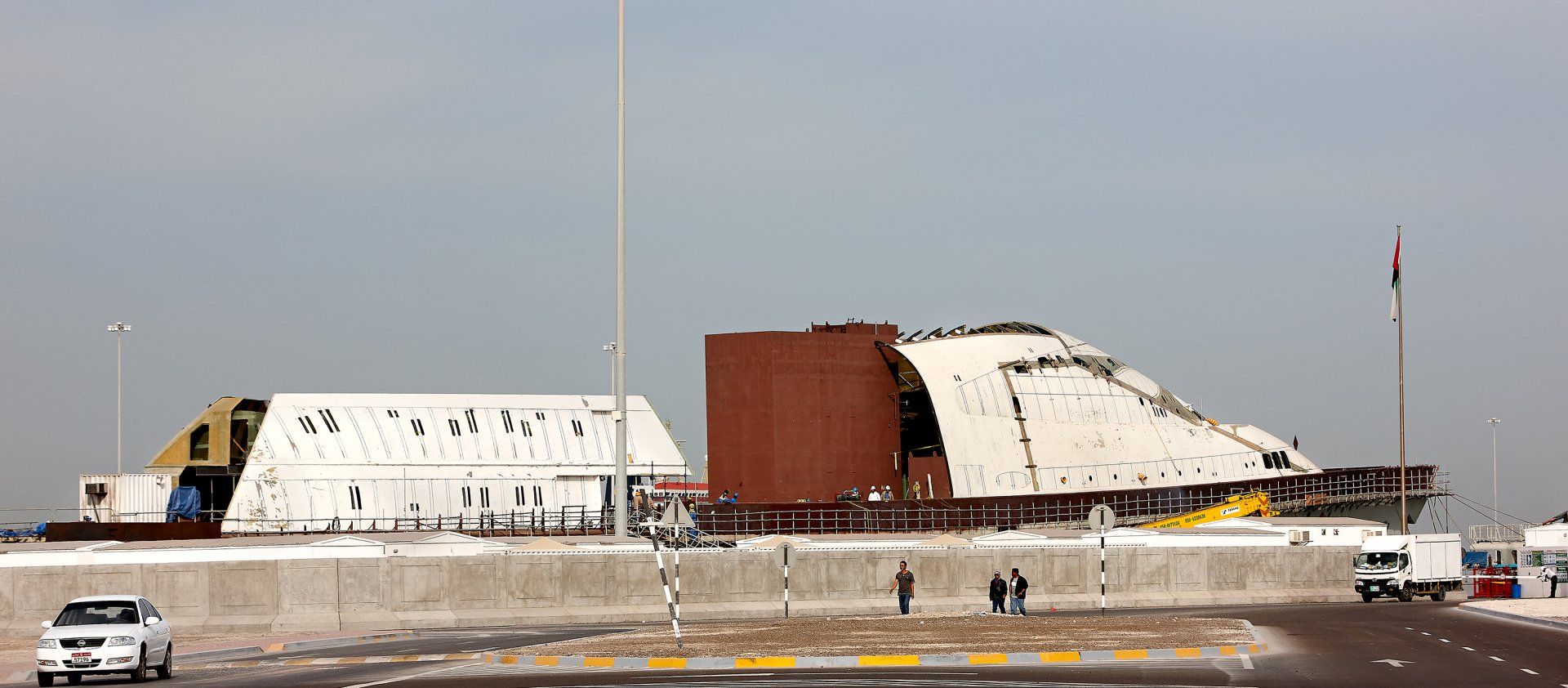 Transformation from a navy frigate to M/Y Yas in Abu Dhabi U.A.E. 2009. ©Dick Holthuis International Yacht Photographer.