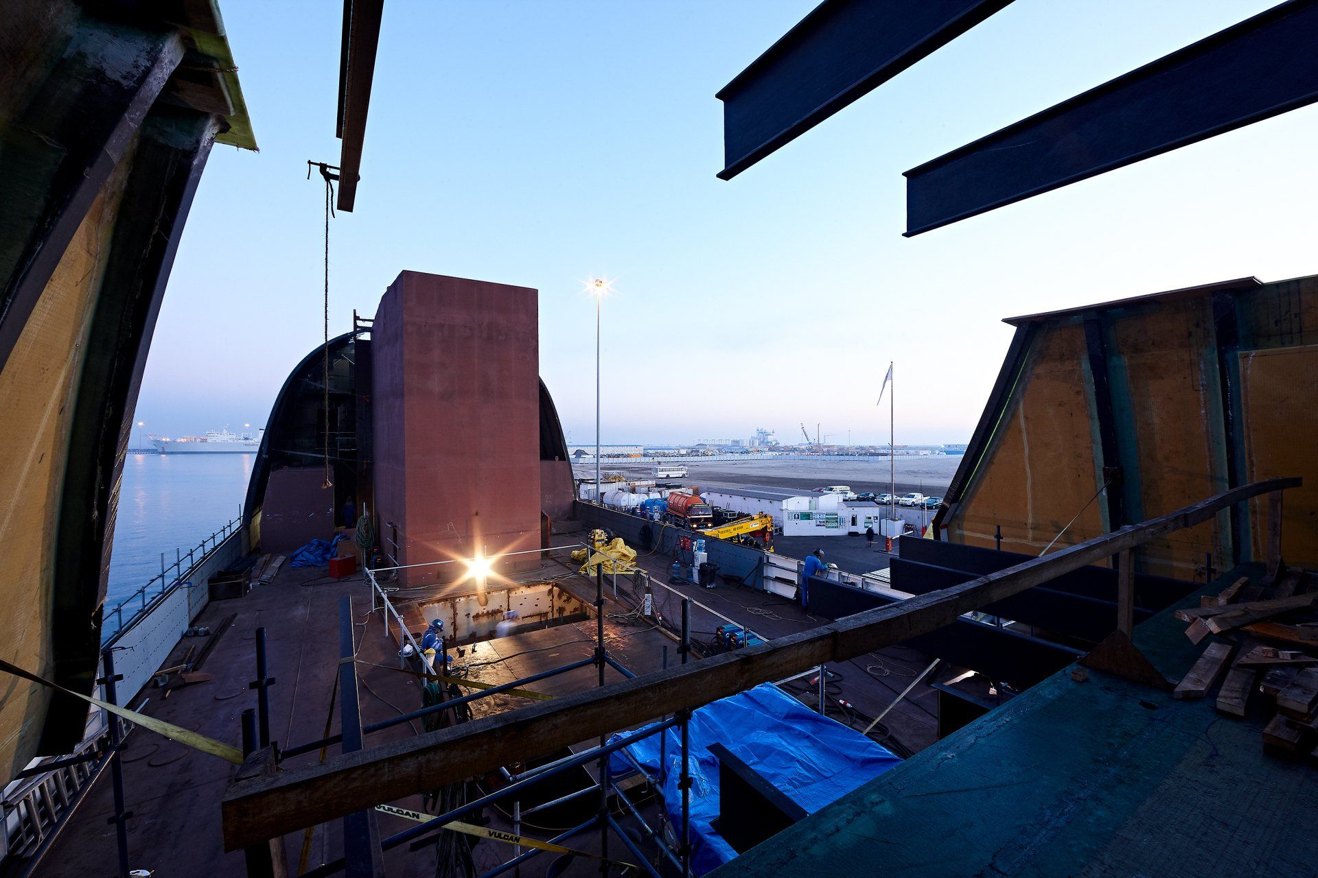 Transformation from a navy frigate to M/Y Yas in Abu Dhabi U.A.E. 2009. ©Dick Holthuis International Yacht Photographer.