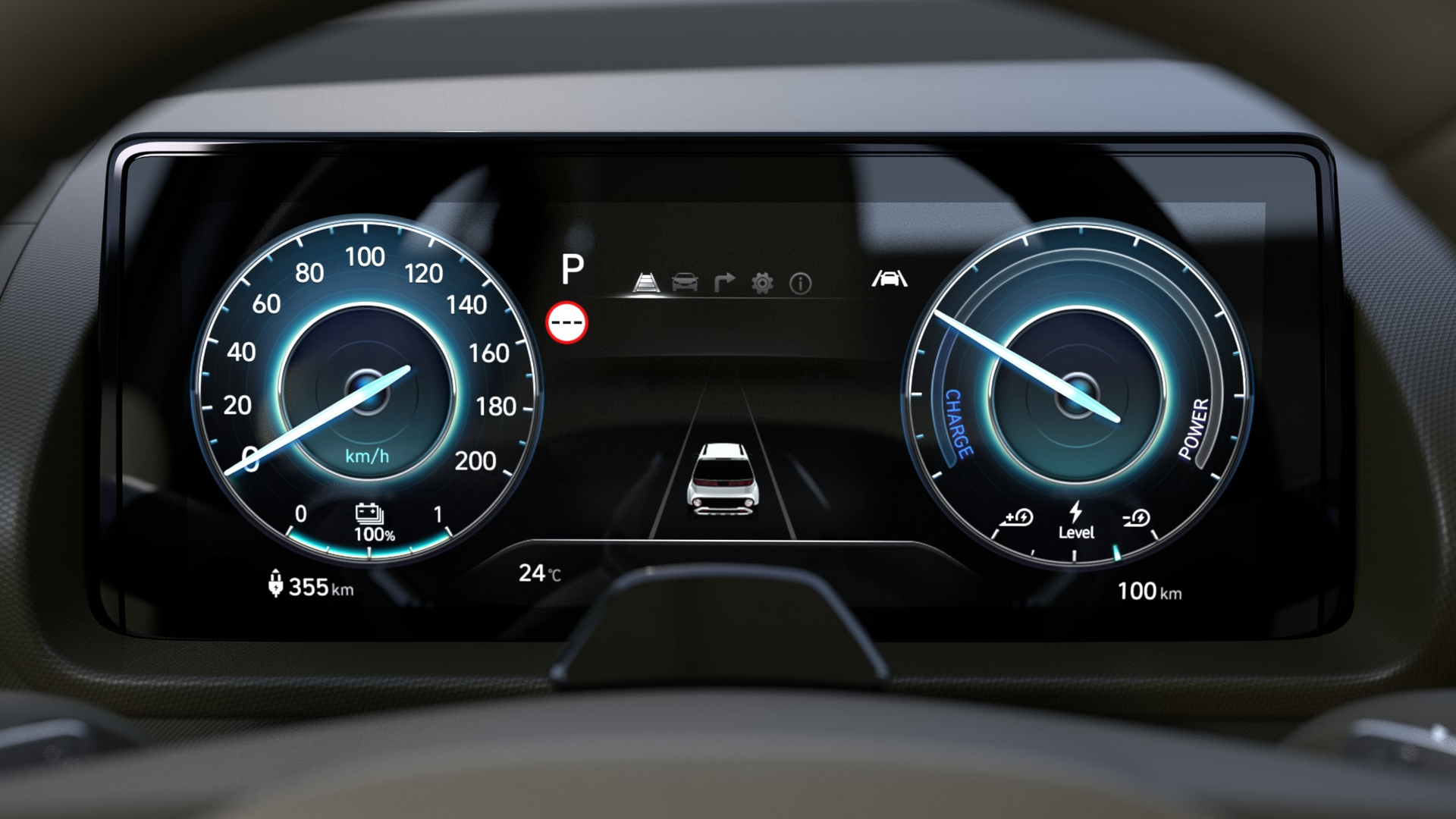 A close up of a car dashboard with a  speedometer and a tachometer Inster 