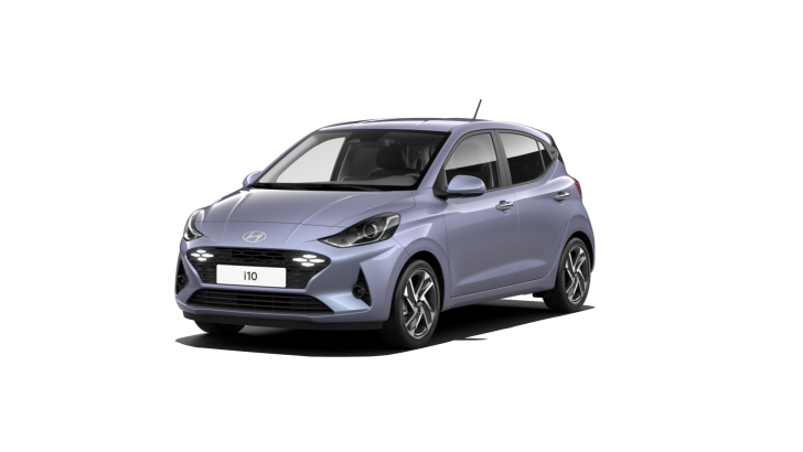 A purple hyundai i10 hatchback is shown on a white background.