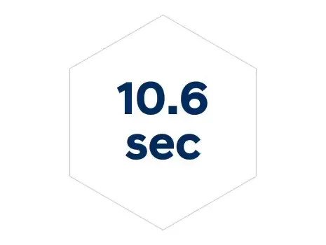 A white hexagon with the words `` 10.6 sec '' written inside of it. Inster