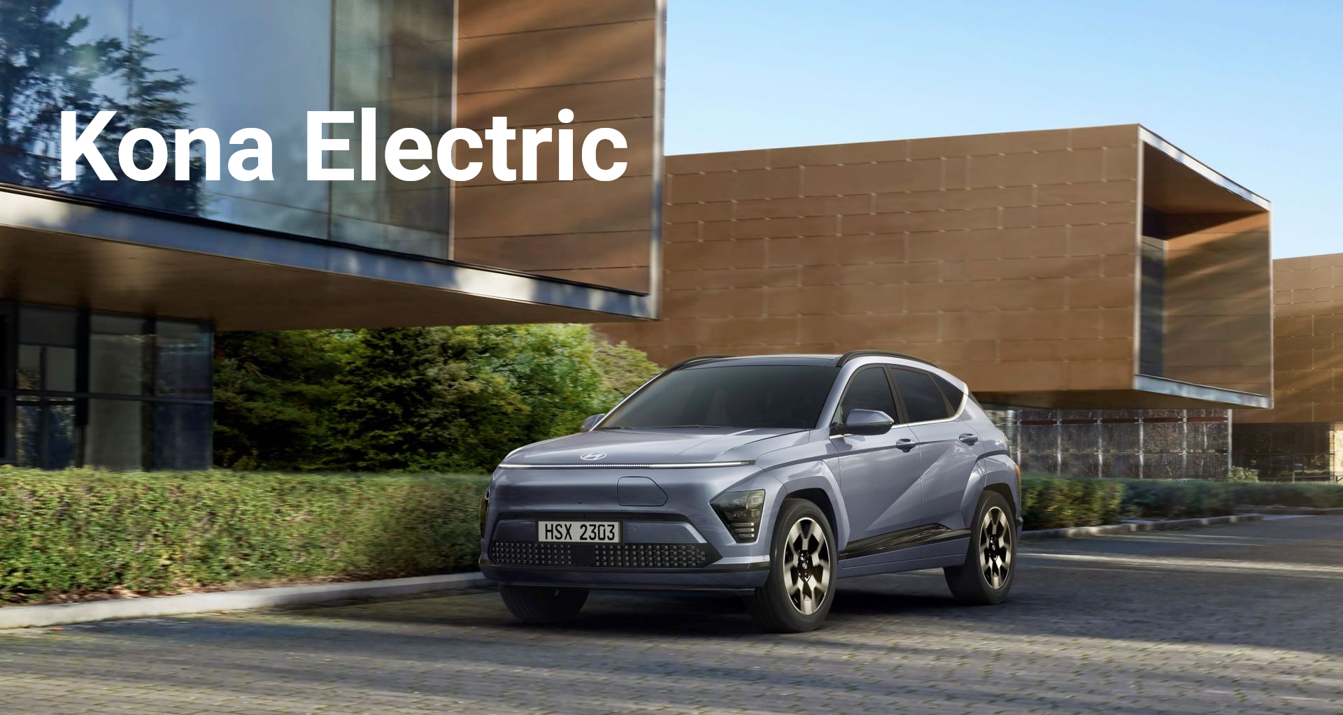 A purple noul kona electric is parked on the side of the road.
