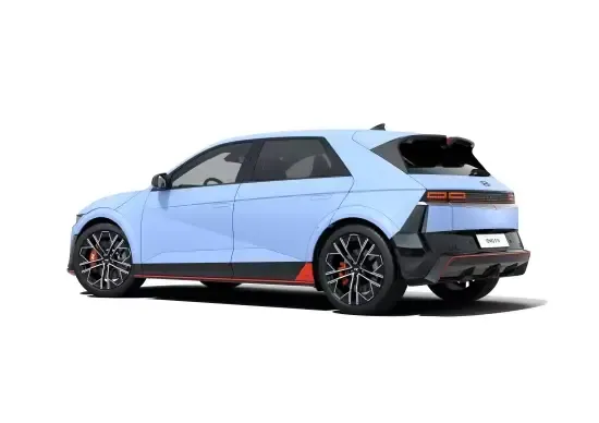 A blue car is sitting on a white surface. Ioniq 5 N