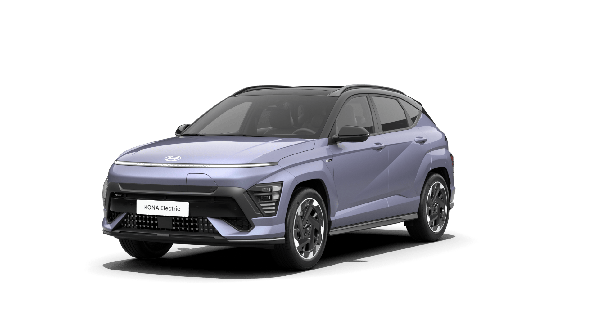 A purple car is parked on a white background. Kona N Line Electric