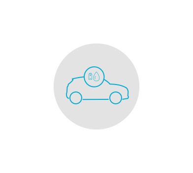 A line drawing of a car with a magnifying glass on top of it.